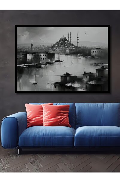Teona Ahşap Çerçeve Görünümlü İstanbul Boğazı Yağlı Boya Görünümlü Dekoratif ...