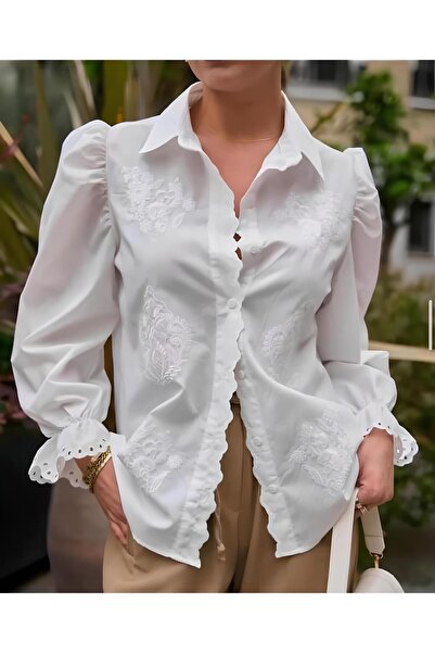 FancyWorld قميص أبيض قطني مطرز من Legend Model Trend