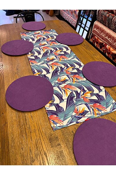 TUĞÇE DEMİR HOME DESIGN MOR ÇİÇEK DESEN RUNNER SUPLA (AMERİKAN SERVİS) TAKIM
