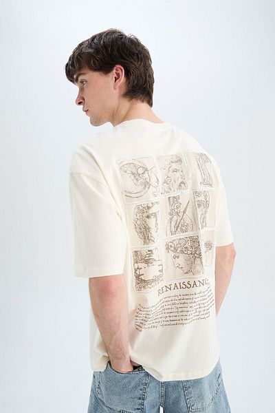 DeFacto 100% Cotton Oversize Wide Fit Crew Neck Back Printed Short Sleeve T-Shirt C7166Ax25Sm