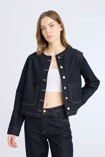 DeFacto Jachetă de jeans cu buzunar cu nasturi D5153AX25SP