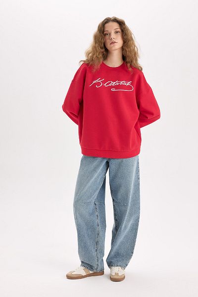 DeFacto Oversize Wide Fit Ataturk Signed Crew Neck Thick Sweatshirt E5446Ax24Wn