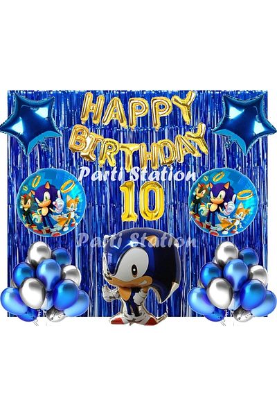 Parti Station Dark Blue Fox Sonic Boom Concept 10 Year Old Balloon Set Sonic Theme Birthday Background Decoration Balloon Set