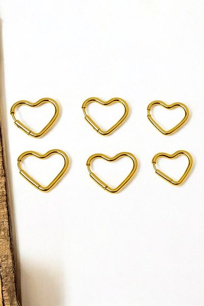 MakeWell Steel Tarnish Free Stainless Heart and Star Design Gold and Silver Colors Steel Hoop Earrings