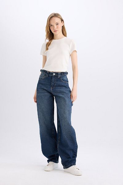 DeFacto Baggy-Fit-Jeans mit hoher Taille und langer Unterlegscheibe D0748AX25SP