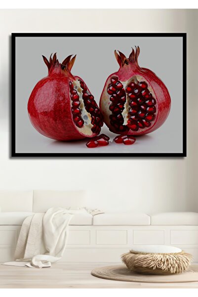 Teona Ahşap Çerçeve Görünümlü Narlı Hasat Yağlı Boya Görünümlü Dekoratif Ahşa...