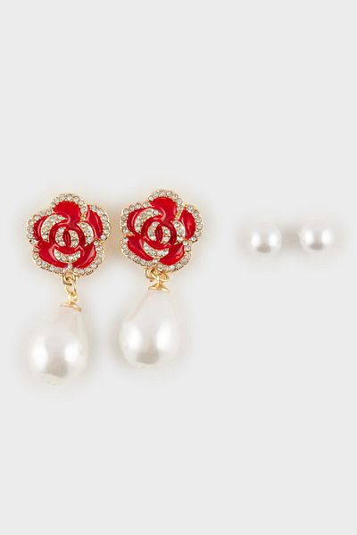 DeFacto Damen-Ohrringe mit Blumen- und Perlendetails, 2er-Set – E4038AXNS