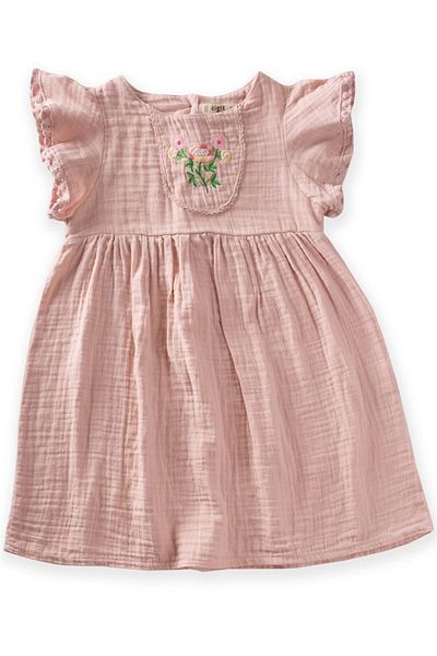 Cigit Robe Embroidered Lace Detailed Bohemian Muslin Dress Age 2-8 Powder Pink