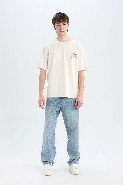 DeFacto 100% Cotton Oversize Wide Fit Crew Neck Back Printed Short Sleeve T-Shirt C7166Ax25Sm