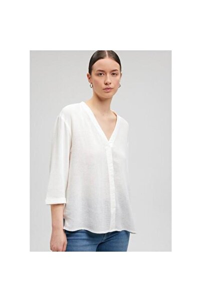 Mavi V YAKA UZUN KOLLU BLUZ