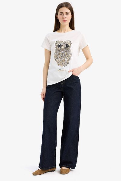DeFacto Regular Fit Crew Neck Owl Patterned Combed Cotton Short Sleeve T-Shirt E5064Ax25Sp