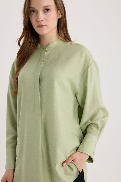 DeFacto Relax Fit Prevailing Collar Basic Solid Long Sleeve Shirt Tunika E1757AX25SP