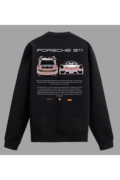 Edizen Pink Premium Unisex Oversize Porsche 911 Sweatshirt 100% Cotton Black