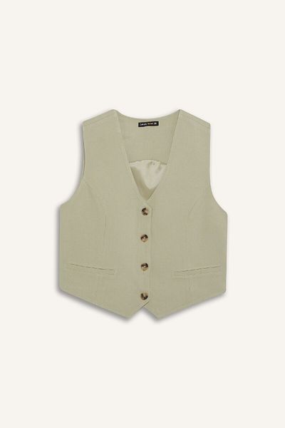 DeFacto V-Neck Linen Blended Blazer Vest C3828Ax25Sm