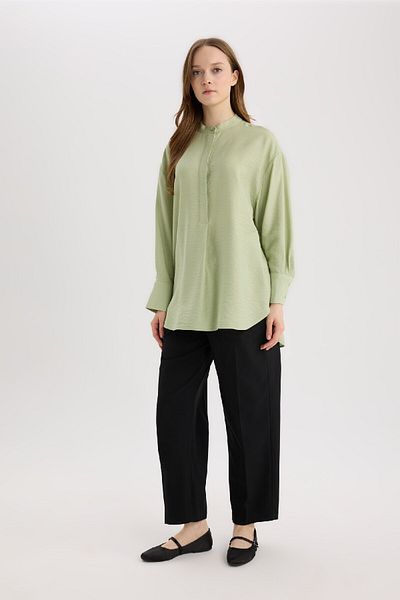 DeFacto Relax Fit Prevailing Collar Basic Solid Long Sleeve Shirt Tunika E1757AX25SP