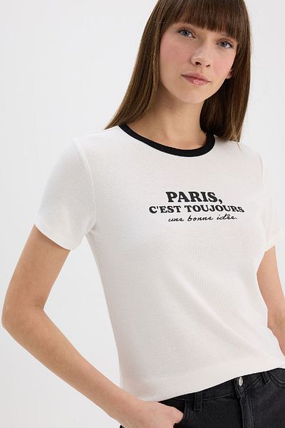 DeFacto Regular Fit Crew Neck Printed Rib Short Sleeve T-Shirt E5065Ax25Sp