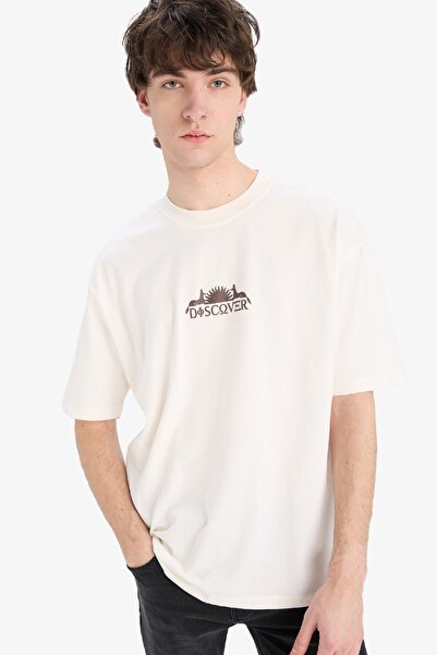 DeFacto 100 % Baumwolle, Oversize-T-Shirt mit weitem Schnitt, Rundhalsausschnitt und Rückenaufdruck, kurzärmelig, B4900ax25sp