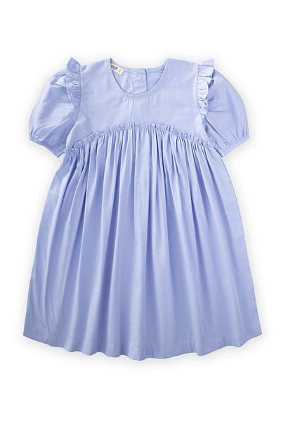 Cigit Rochie din poplin albastru - Robadan Ruffle Gathered, 2-7 ani