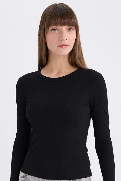 DeFacto Ribbed Cutout Slim Fit Long Sleeve Casual T-Shirt E5767Ax