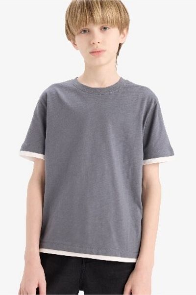 DeFacto Boy's Crew Neck Basic Plain Short Sleeve T-Shirt B5928A825Sm