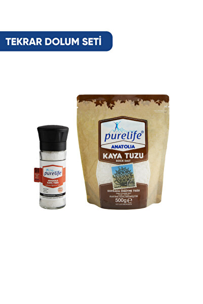 PureLife Kaya Tuzu Set Granül 500g Seramik Değirmenli Cam 120g | Anadolu | Ra...