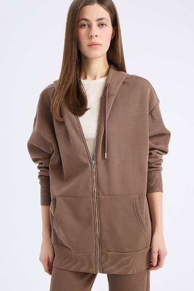 DeFacto Übergroßes Basic-Sweatshirt mit Kapuze und Reißverschluss – V4233AZ25SP