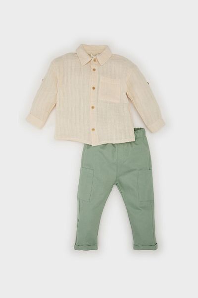 DeFacto Baby Boy 2 Piece Set Long Sleeve Shirt Elastic Waist Pants E5317A525Sp
