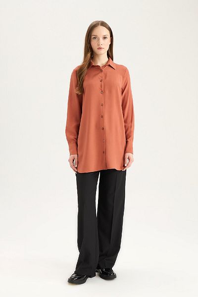 DeFacto Normale Passform, einfache, einfarbige Langarm-Shirt-Tunika Z3538AZ25SP