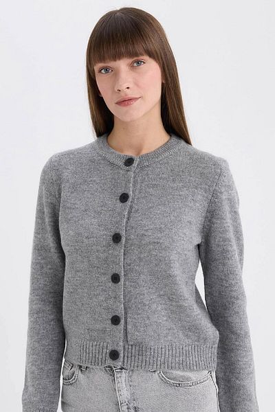 DeFacto Crew Neck Soft Touch Knitwear Cardigan - Regular Fit, Flat Buttons E3654Ax25Sp