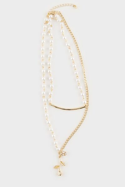 DeFacto Damen-Halskette mit Perlendetails, 2-teilig, E3993axns
