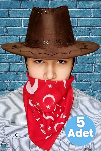 Uniquetrenders Комплект от 5 каубойски шапки от набук с бандана (за възраст 8-14 години)