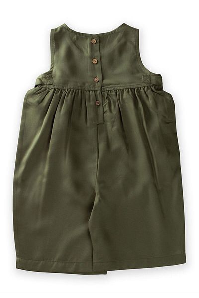 Cigit Sleeveless Lace-up Linen Jumpsuit 2-6 Years Khaki Green