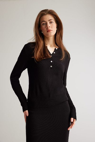 DeFacto Pulover de bază, simplu, negru, cu gât roșu, E5345ax25sp