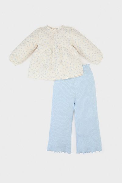 DeFacto Baby Girls 2P Blouse and Pantalон, Floral Long Sleeve & Loose Wide Leg