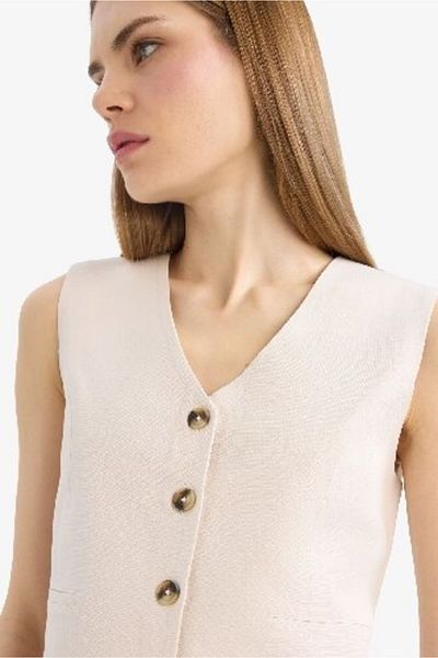 DeFacto V-Neck Linen Blended Balzer Vest C3828Ax25Sm