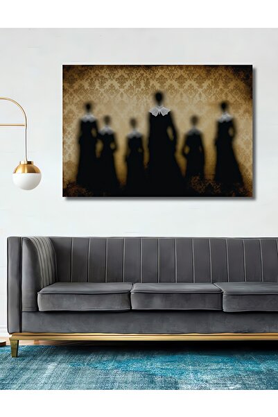 Gotik Siluetler Yağlı Boya Görünümlü Dekoratif Ahşap Ev/İşyeri/Ofis Kare Tablo