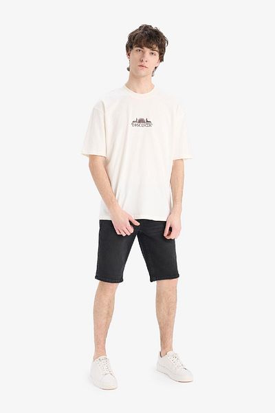 DeFacto 100% Cotton Oversize Wide Fit Crew Neck Back Printed Short Sleeve T-Shirt B4900Ax25Sp