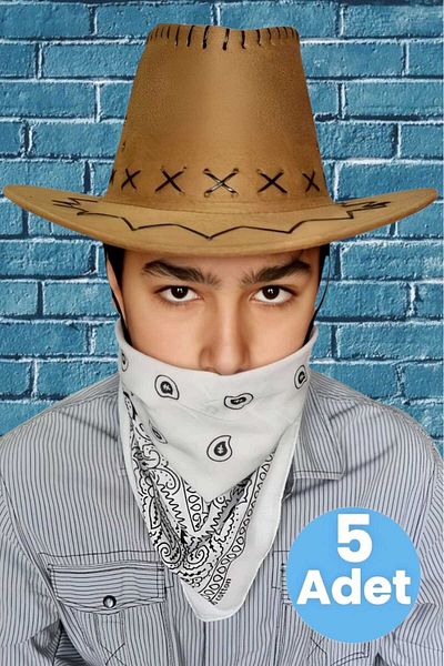 Uniquetrenders 5-Piece Bandana Nubuck Cowboy Hat (8-14 Years Old)