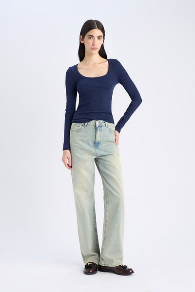 DeFacto Slim Fit Slim Fit Basic Plain Ribbed Camisole Long Sleeve T-Shirt E5768Ax25Sp