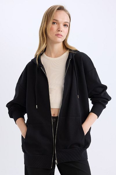 DeFacto Übergroßes Basic-Sweatshirt mit Kapuze und Reißverschluss – V4233AZ25SP