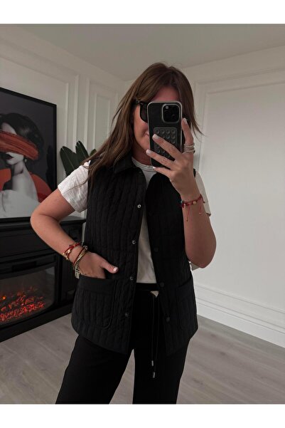 begum mayda Premium, Kemerli Siyah Kapitone Yelek