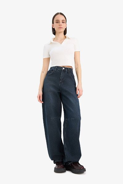 DeFacto Baggy Fit Hohe Taille Lange Jeanshose E4662AX25SP