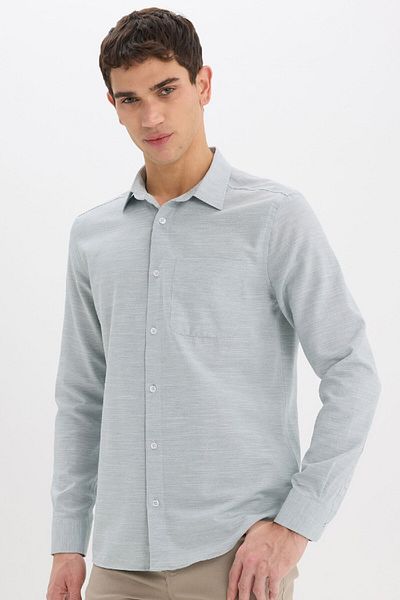 DeFacto Μοντέρνα εφαρμογή Polo Neck Basic μονόχρωμο μακρυμάνικο πουκάμισο E5045AX25SM