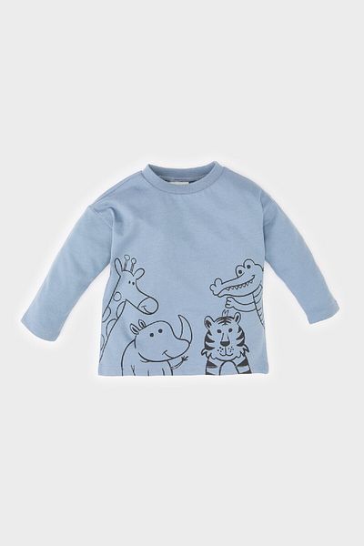 DeFacto Baby Boy Crew nyakú állatmintás hosszú ujjú póló E4903a525sp