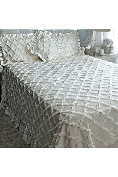 DURU HOME COLLECTİON Duru Home Çift Kişilik Kare Desenli Püsküllü Pike