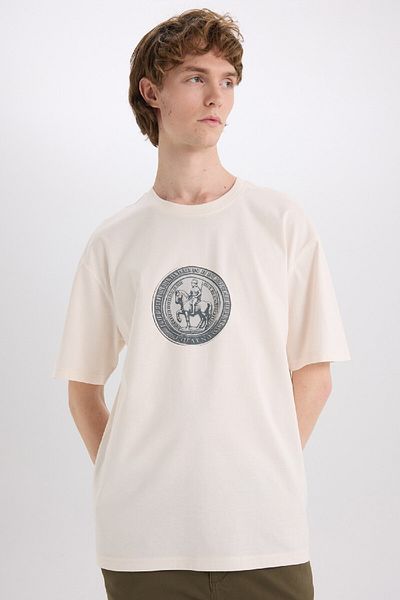 DeFacto 100% Cotton Boxy Fit Crew Neck Printed Short Sleeve T-Shirt E4542Ax25Sm