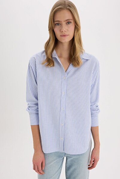 DeFacto Oversize Geniş Kalıp Çizgili Oxford Uzun Kollu Gömlek D4015ax25sp