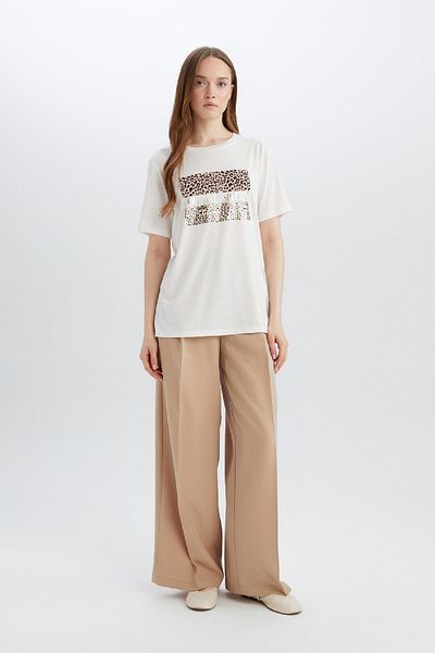 DeFacto Regular Fit Crew Neck Leopard Print Short Sleeve T-Shirt D8925Ax25Sp