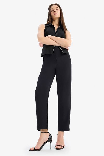 DeFacto High Waist Zip Crop Pants - Carrot Fit, Straight Narrow Leg C2466Ax25Sp