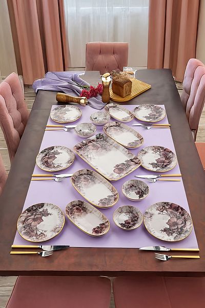 Mabeyn Purple 15 Piece Ceramic Breakfast Pastry Presentation Plate Set for 6 People